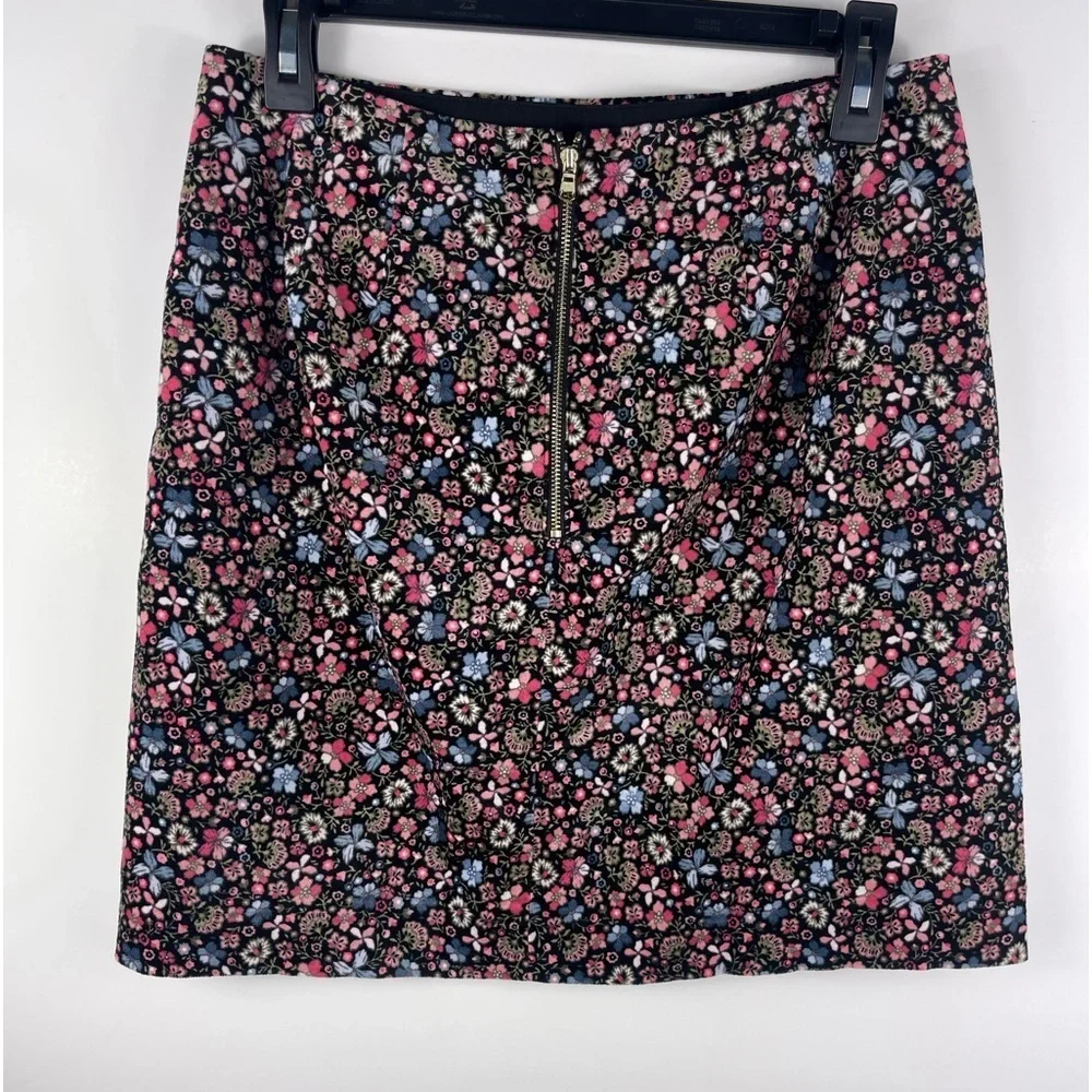 LOFT Ann Taylor Multicolor Floral Velvet Stretch Skirt Double Lining Womens 2 - Picture 5 of 8